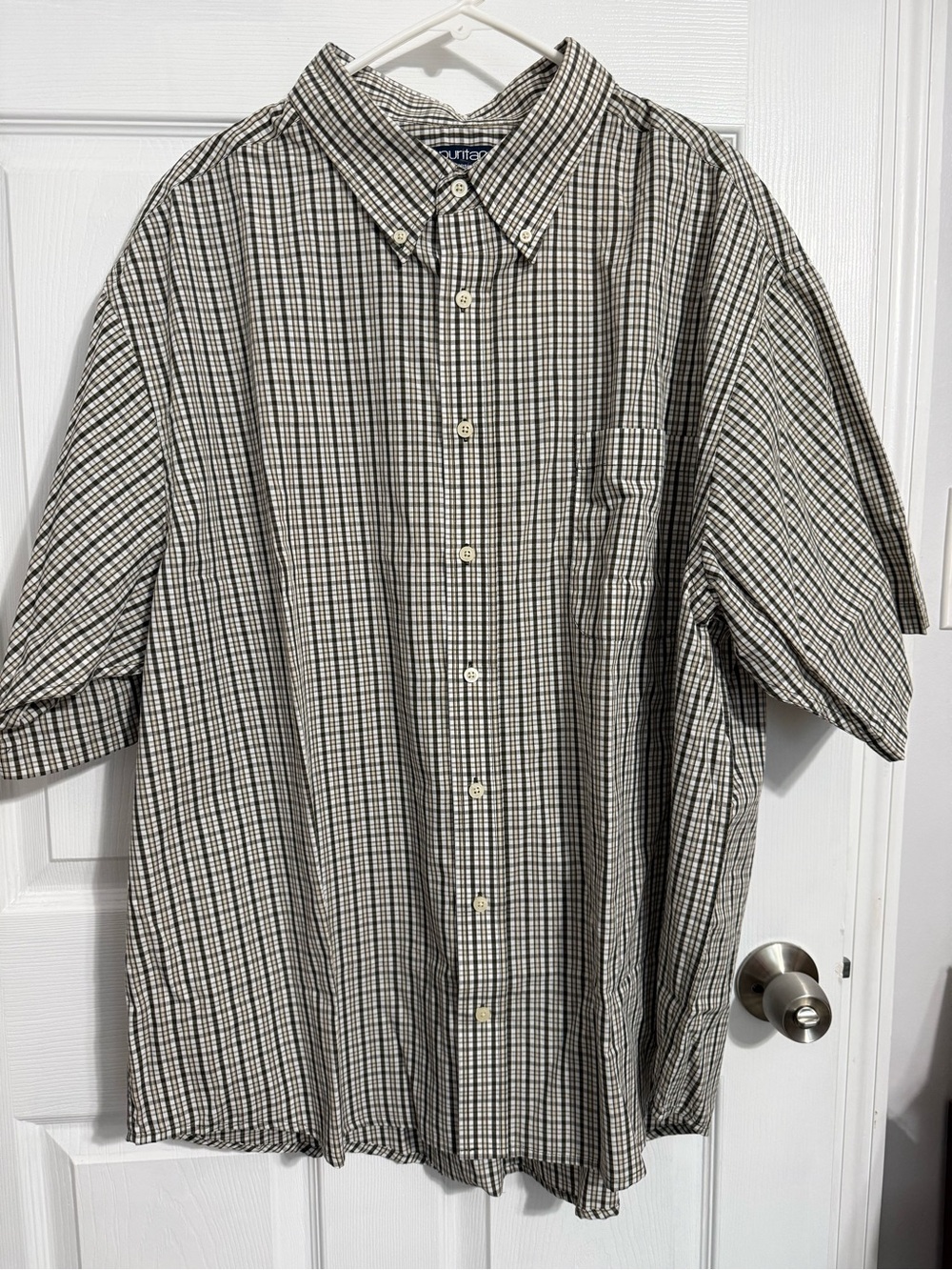 Puritan Men’s Short-Sleeve Button-Down Plaid Shirt - Green, Tan  & White